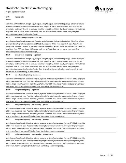 Overzicht Checklist Werfopvolging volgens typebestek B2005