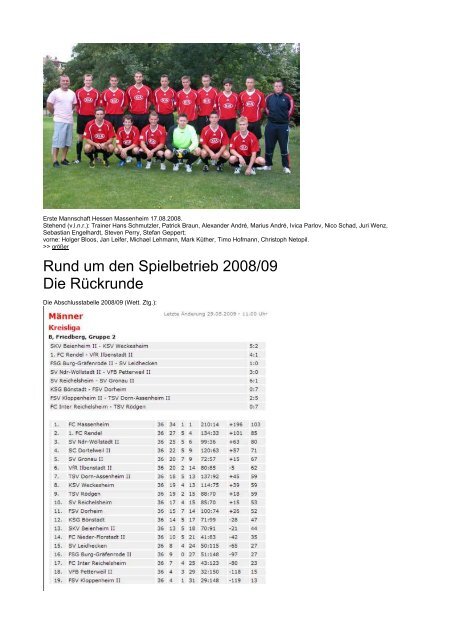 Rund um den Spielbetrieb 2008/09 Die Rückrunde - beim FC ...