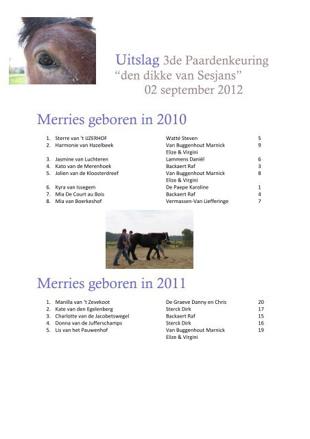 Uitslag 3de Paardenkeuring