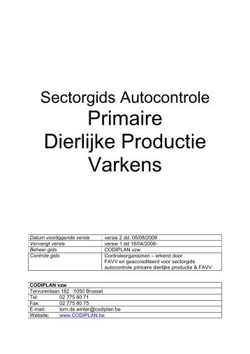 Sectorgids Autocontrole Primaire Dierlijke Productie - Codiplan
