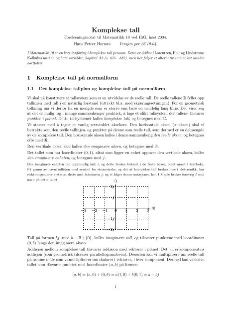 Komplekse tall - Ansatt.hig.no