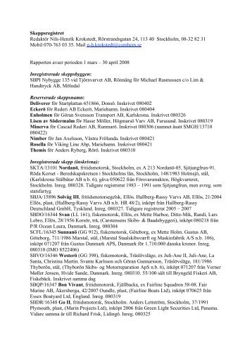 Rapport för 1 mars – 30 april 2008 som pdf-fil - Klubb Maritim