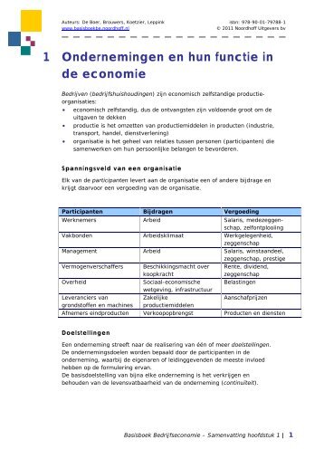 1 Ondernemingen en hun functie in de economie - Basisboek ...