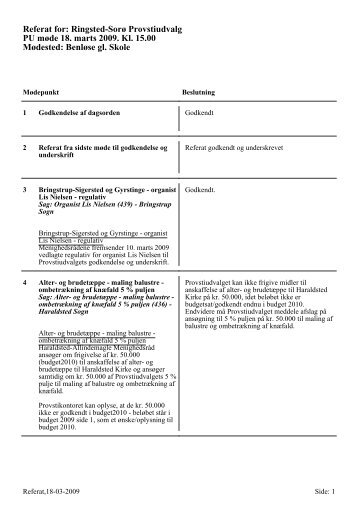 Referat for: Ringsted-Sorø Provstiudvalg PU møde 18. marts 2009 ...