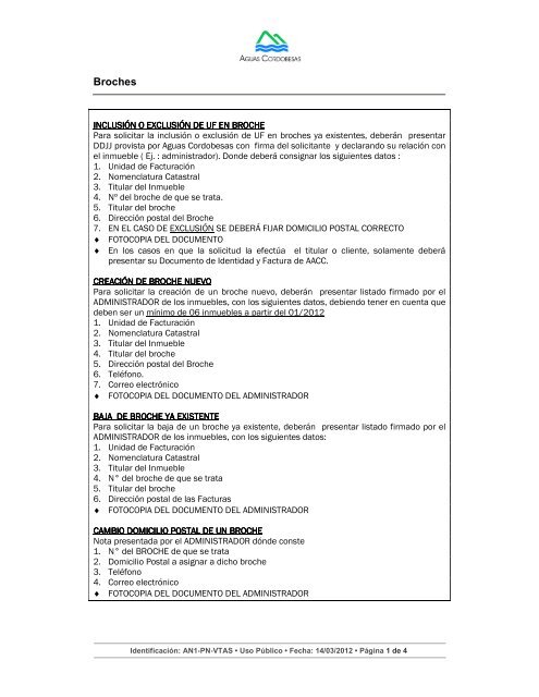 Formulario de requisitos - Aguas Cordobesas