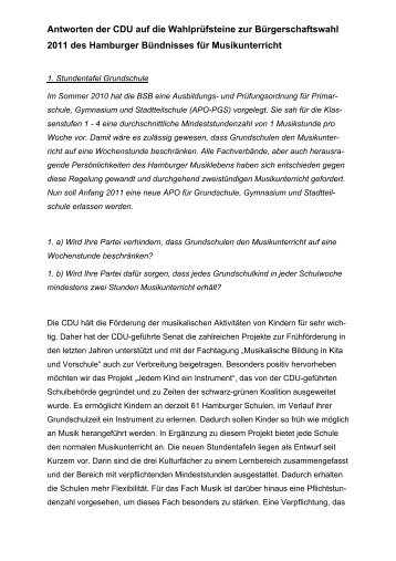 Antworten der CDU auf die Wahlprüfsteine zur ... - VDS Hamburg