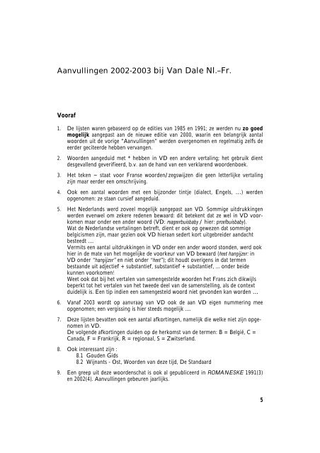 Aanvullingen 2002-2003 bij Van Dale Nl.–Fr.