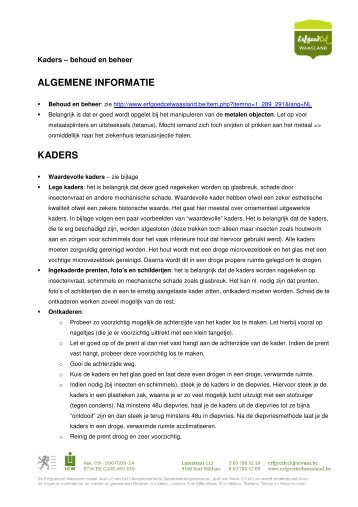 ALGEMENE INFORMATIE KADERS - Erfgoedcel Waasland