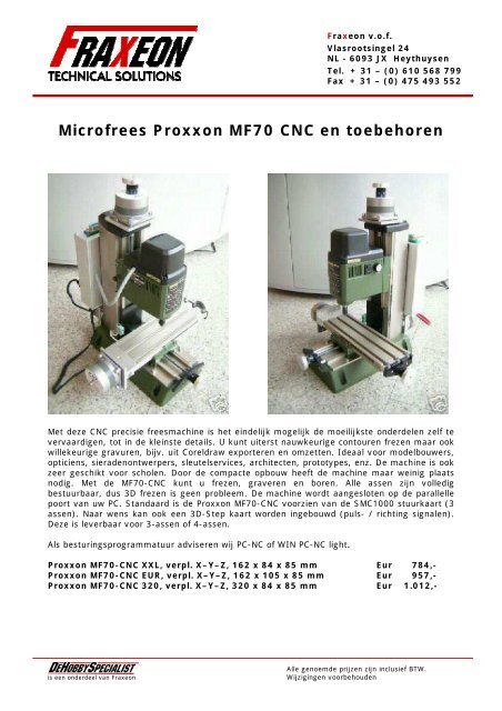 Microfrees Proxxon Mf70 Cnc En Toebehoren