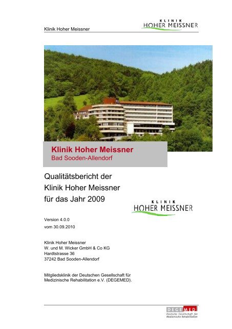 Qualitätsbericht DEGEMED - Klinik Hoher Meißner