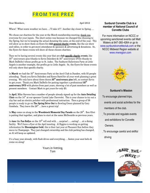 THE OFFICIAL NEWSLETTER OF THE ... - Sunburst Corvette Club