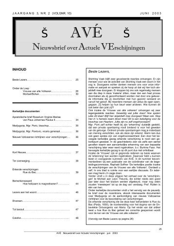 Avé, 3e jaargang, nr2, juni 2003 - StichtingVaak.com