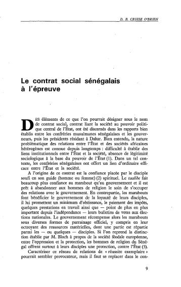 Le "contrat social" sénégalais à l'épreuve - Politique Africaine