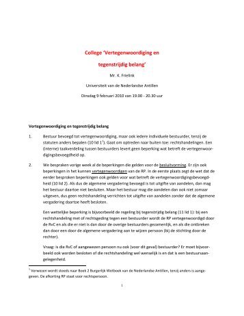 College 'Vertegenwoordiging en tegenstrijdig belang' - curacao-law