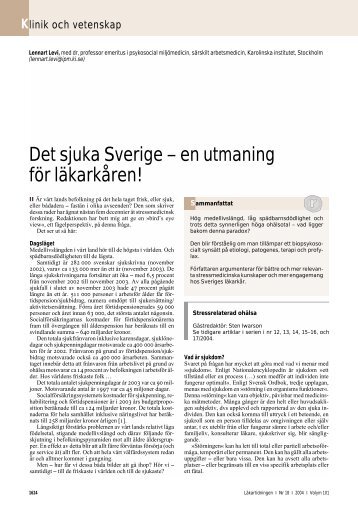 Det sjuka Sverige – en utmaning för läkarkåren! - Lennart Levi
