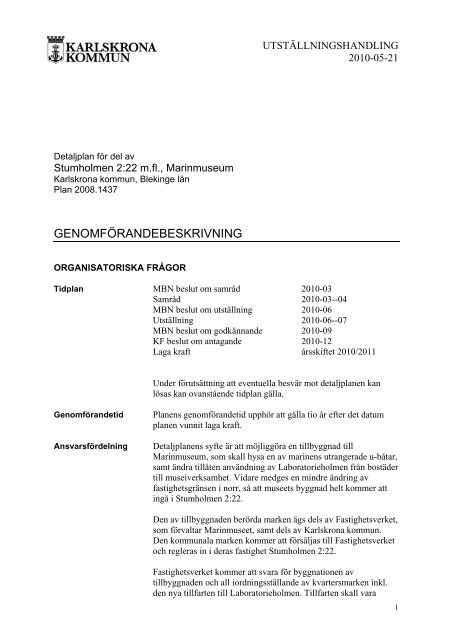 GENOMFÖRANDEBESKRIVNING - Karlskrona kommun