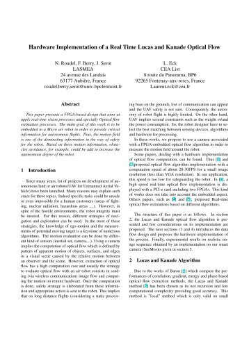 Hardware Implementation of a Real Time Lucas and Kanade Optical ...