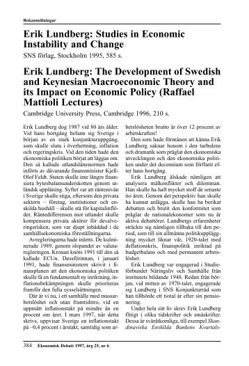 Erik Lundberg: Studies in Economic Instability ... - Ekonomisk Debatt