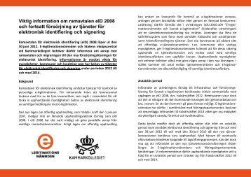 Viktig information om ramavtal eID2008 - E-legitimationsnämnden