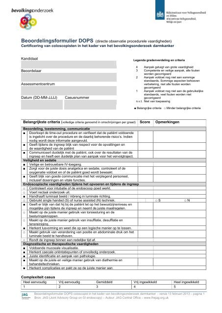 dops beoordelingsformulier - bevolkingsonderzoek oost