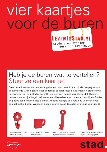 vier kaartjes voor de buren - leven in stad