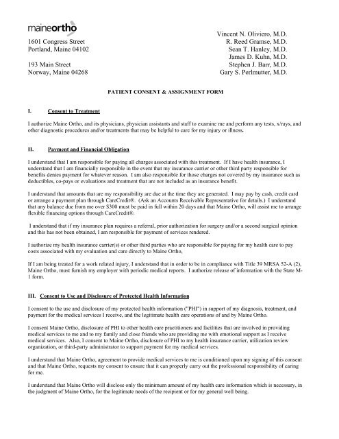 Patient Consent Form MaineOrtho