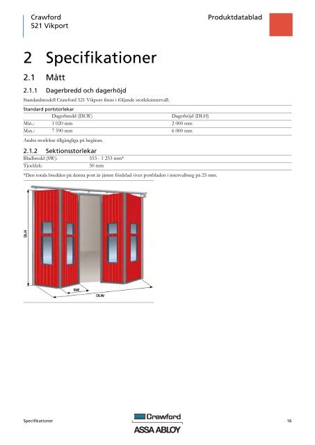 Crawford 521 Vikport Produktdatablad - Crawford Door