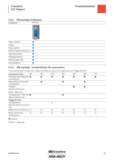 Crawford 521 Vikport Produktdatablad - Crawford Door