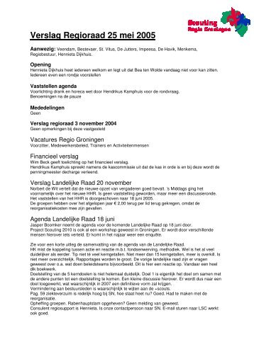 Verslag Regioraad 25 mei 2005 - Scouting Regio Groningen