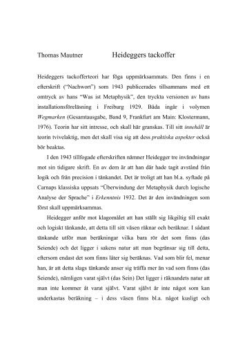 Heideggers tackoffer - Thales