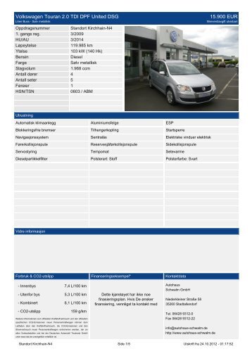 Volkswagen Touran 2.0 TDI DPF United DSG ... - Autohaus Schwalm