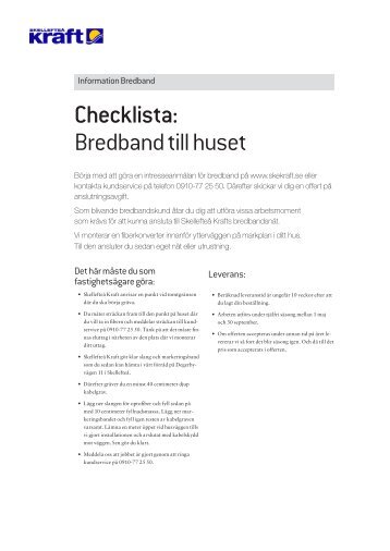 Checklista: Bredband till huset - Skellefteå Kraft