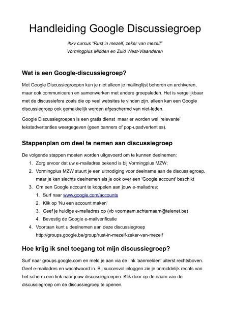 Handleiding Google Discussiegroep - Vormingplus Midden en Zuid ...