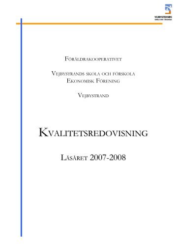 KVALITETSREDOVISNING - Vejbystrands Skola och Förskola