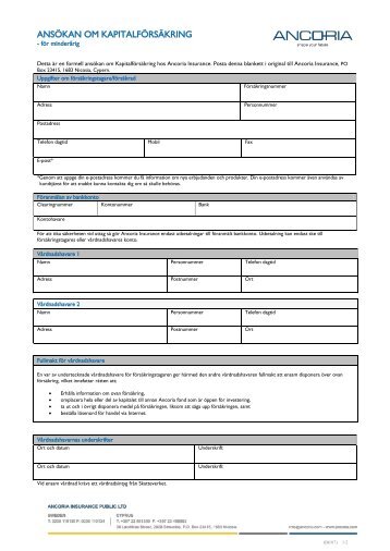 Ansökan om Ancoria Kapitalförsäkring för minderårig