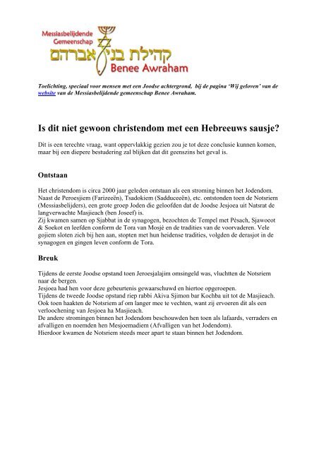 Jood - Messiasbelijdende Gemeenschap Benee Awraham