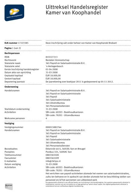 Uittreksel Handelsregister Kamer van Koophandel - 365 Payroll