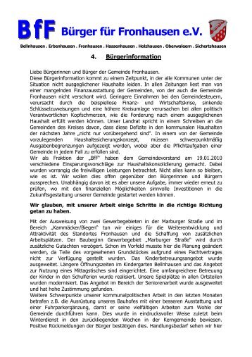 4 Bürgerinformation - Startseite - Bürger für Fronhausen