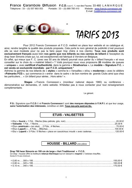 TARIFS 2013 - Francis Connesson