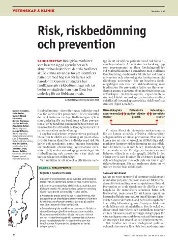 Risk, riskbedömning och prevention - Tandläkartidningen