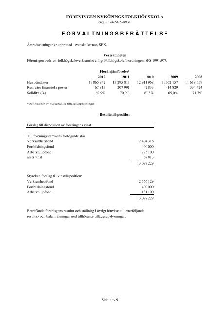 Verksamhetsberättelse inkusive revisionsbrättelse, årsredovisning ...