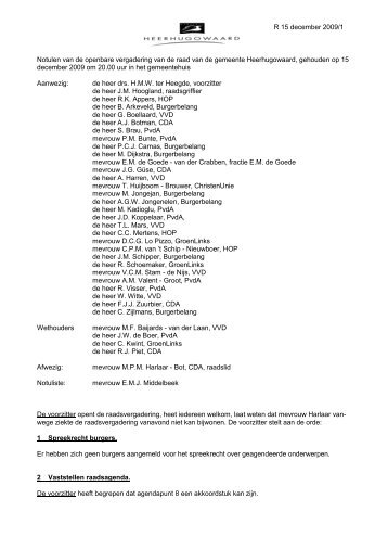Raad 2009-12-15 Notulen.pdf - Gemeente Heerhugowaard
