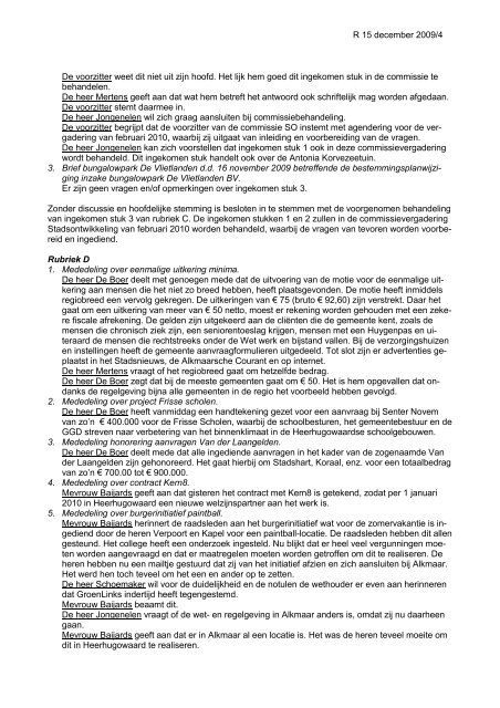 Raad 2009-12-15 Notulen.pdf - Gemeente Heerhugowaard