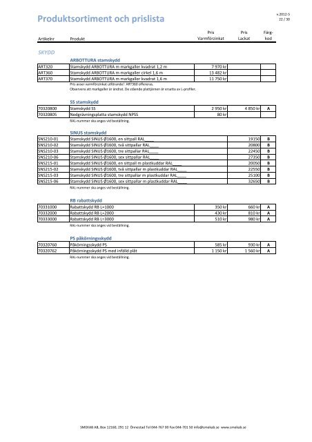 Produktsortiment och prislista - Smekab AB
