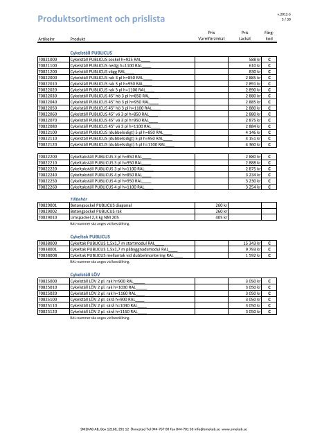 Produktsortiment och prislista - Smekab AB