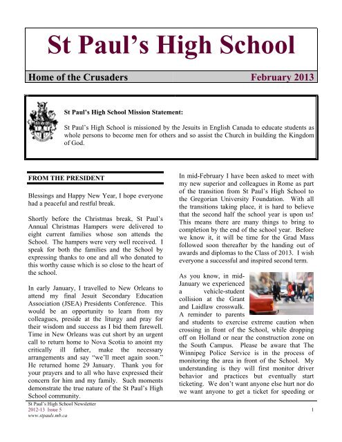 February 2013 School Newsletter January 30, 2013 - St Paul's High ...