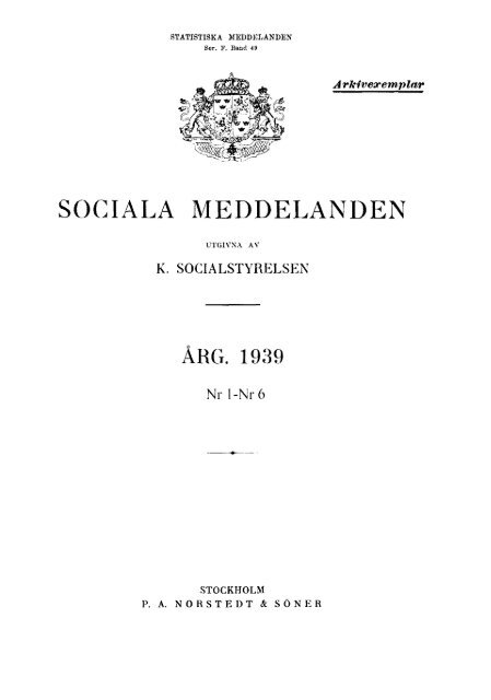 Sociala meddelanden. 1939: 1-6 (pdf) - Statistiska centralbyrån