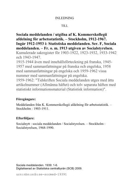 Sociala meddelanden. 1939: 1-6 (pdf) - Statistiska centralbyrån