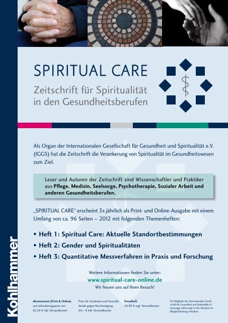 Spiritual Care: Aktuelle Standortbestimmungen • Heft ... - Kohlhammer