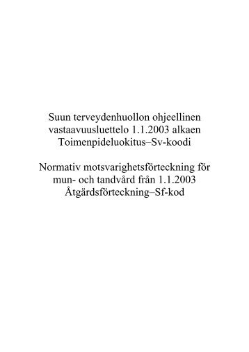 Suun terveydenhuollon vastaavuusluettelo 2003 - Kunnat.net